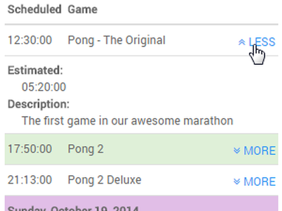 Screenshot showing a schedule on a small screen